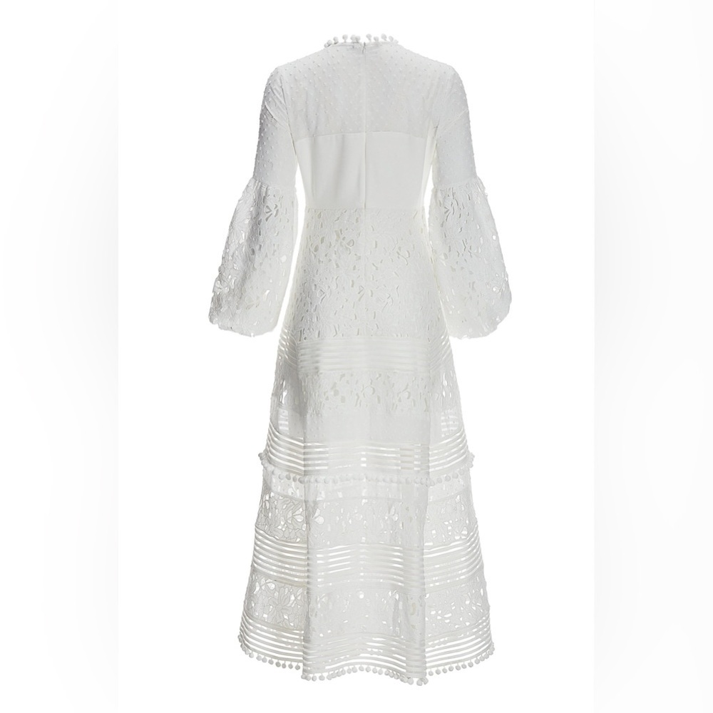 Boston Proper Long Sleeve Lace Pom Pom Dress White medium NWT - Picture 3 of 9